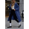 image:imageCHOUYATOU Womens 2026 Winter Lightweight Quilted Puffer Jacket Hooded Midi Long Puffer Coat OvercoatBlue