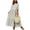 image:imagechouyatou Womens Cute Polka Dot Maxi Dress Casual Loose 34 Sleeve ALine Tiered Long Beach Sun DressBeige