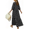 image:imagechouyatou Womens Cute Polka Dot Maxi Dress Casual Loose 34 Sleeve ALine Tiered Long Beach Sun DressBlack