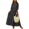 image:imagechouyatou Womens Cute Polka Dot Maxi Dress Casual Loose 34 Sleeve ALine Tiered Long Beach Sun DressBlack
