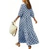 image:imagechouyatou Womens Cute Polka Dot Maxi Dress Casual Loose 34 Sleeve ALine Tiered Long Beach Sun DressBlue