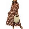 image:imagechouyatou Womens Cute Polka Dot Maxi Dress Casual Loose 34 Sleeve ALine Tiered Long Beach Sun DressBrown
