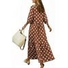 image:imagechouyatou Womens Cute Polka Dot Maxi Dress Casual Loose 34 Sleeve ALine Tiered Long Beach Sun DressBrown