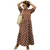 image:imagechouyatou Womens Cute Polka Dot Maxi Dress Casual Loose 34 Sleeve ALine Tiered Long Beach Sun DressBrown