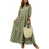 image:imagechouyatou Womens Cute Polka Dot Maxi Dress Casual Loose 34 Sleeve ALine Tiered Long Beach Sun DressGreen