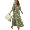 image:imagechouyatou Womens Cute Polka Dot Maxi Dress Casual Loose 34 Sleeve ALine Tiered Long Beach Sun DressGreen