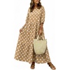 image:imagechouyatou Womens Cute Polka Dot Maxi Dress Casual Loose 34 Sleeve ALine Tiered Long Beach Sun DressKhaki
