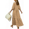 image:imagechouyatou Womens Cute Polka Dot Maxi Dress Casual Loose 34 Sleeve ALine Tiered Long Beach Sun DressKhaki