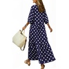 image:imagechouyatou Womens Cute Polka Dot Maxi Dress Casual Loose 34 Sleeve ALine Tiered Long Beach Sun DressNavy Blue