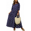 image:imagechouyatou Womens Cute Polka Dot Maxi Dress Casual Loose 34 Sleeve ALine Tiered Long Beach Sun DressNavy Blue