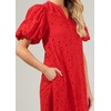 image:imagechouyatou Womens Elegant Lace Eyelet Embroidery Beach Dress VNeck Puff Sleeve Flowy Swing Midi Tunic DressRed