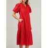 image:imagechouyatou Womens Elegant Lace Eyelet Embroidery Beach Dress VNeck Puff Sleeve Flowy Swing Midi Tunic DressRed