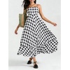 image:imagechouyatou Womens Summer Boho Sleeveless Plaid Gingham Smocked Dress Spaghetti Strap Flowy Maxi SundressBlack