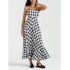 image:imagechouyatou Womens Summer Boho Sleeveless Plaid Gingham Smocked Dress Spaghetti Strap Flowy Maxi SundressBlack