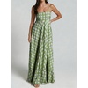 image:imagechouyatou Womens Summer Boho Sleeveless Plaid Gingham Smocked Dress Spaghetti Strap Flowy Maxi SundressGreen