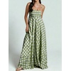 image:imagechouyatou Womens Summer Boho Sleeveless Plaid Gingham Smocked Dress Spaghetti Strap Flowy Maxi SundressGreen