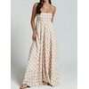 image:imagechouyatou Womens Summer Boho Sleeveless Plaid Gingham Smocked Dress Spaghetti Strap Flowy Maxi SundressKhaki