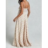 image:imagechouyatou Womens Summer Boho Sleeveless Plaid Gingham Smocked Dress Spaghetti Strap Flowy Maxi SundressKhaki