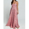 image:imagechouyatou Womens Summer Boho Sleeveless Plaid Gingham Smocked Dress Spaghetti Strap Flowy Maxi SundressRed