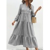 image:imagechouyatou Womens Summer Boho Striped Shirt Dress Casual Loose 34 Trumpet Sleeve ALine Tiered Maxi Long DressBlack