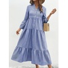 image:imagechouyatou Womens Summer Boho Striped Shirt Dress Casual Loose 34 Trumpet Sleeve ALine Tiered Maxi Long DressBlue