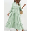 image:imagechouyatou Womens Summer Boho Striped Shirt Dress Casual Loose 34 Trumpet Sleeve ALine Tiered Maxi Long DressGreen
