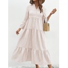 image:imagechouyatou Womens Summer Boho Striped Shirt Dress Casual Loose 34 Trumpet Sleeve ALine Tiered Maxi Long DressKhaki