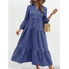 image:imagechouyatou Womens Summer Boho Striped Shirt Dress Casual Loose 34 Trumpet Sleeve ALine Tiered Maxi Long DressNavy Blue