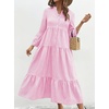 image:imagechouyatou Womens Summer Boho Striped Shirt Dress Casual Loose 34 Trumpet Sleeve ALine Tiered Maxi Long DressPink