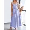 image:imagechouyatou Womens Summer Plaid Smocked Back Dress Spaghetti Strap Swing Flowy Maxi Long Beach DressBlue