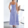 image:imagechouyatou Womens Summer Plaid Smocked Back Dress Spaghetti Strap Swing Flowy Maxi Long Beach DressBlue