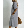 image:imagechouyatou Womens Summer Short Sleeve Gingham Shirt Dress Button Down Casual Loose Plaid Beach Tunic Midi Long DressBlack