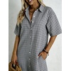 image:imagechouyatou Womens Summer Short Sleeve Gingham Shirt Dress Button Down Casual Loose Plaid Beach Tunic Midi Long DressBlack
