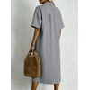 image:imagechouyatou Womens Summer Short Sleeve Gingham Shirt Dress Button Down Casual Loose Plaid Beach Tunic Midi Long DressBlack