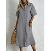 image:imagechouyatou Womens Summer Short Sleeve Gingham Shirt Dress Button Down Casual Loose Plaid Beach Tunic Midi Long DressBlack