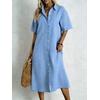 image:imagechouyatou Womens Summer Short Sleeve Gingham Shirt Dress Button Down Casual Loose Plaid Beach Tunic Midi Long DressBlue