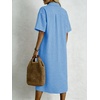 image:imagechouyatou Womens Summer Short Sleeve Gingham Shirt Dress Button Down Casual Loose Plaid Beach Tunic Midi Long DressBlue