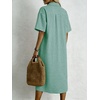 image:imagechouyatou Womens Summer Short Sleeve Gingham Shirt Dress Button Down Casual Loose Plaid Beach Tunic Midi Long DressGreen
