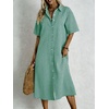 image:imagechouyatou Womens Summer Short Sleeve Gingham Shirt Dress Button Down Casual Loose Plaid Beach Tunic Midi Long DressGreen