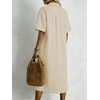 image:imagechouyatou Womens Summer Short Sleeve Gingham Shirt Dress Button Down Casual Loose Plaid Beach Tunic Midi Long DressKhaki