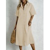 image:imagechouyatou Womens Summer Short Sleeve Gingham Shirt Dress Button Down Casual Loose Plaid Beach Tunic Midi Long DressKhaki
