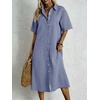 image:imagechouyatou Womens Summer Short Sleeve Gingham Shirt Dress Button Down Casual Loose Plaid Beach Tunic Midi Long DressNavy