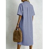 image:imagechouyatou Womens Summer Short Sleeve Gingham Shirt Dress Button Down Casual Loose Plaid Beach Tunic Midi Long DressNavy