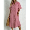 image:imagechouyatou Womens Summer Short Sleeve Gingham Shirt Dress Button Down Casual Loose Plaid Beach Tunic Midi Long DressRed
