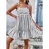 image:imagechouyatou Womens Summer Spaghetti Strap Dress Striped Printed Cute Bowknot Ruffle A Line Midi SundressBlack