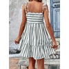 image:imagechouyatou Womens Summer Spaghetti Strap Dress Striped Printed Cute Bowknot Ruffle A Line Midi SundressGrey