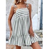image:imagechouyatou Womens Summer Spaghetti Strap Dress Striped Printed Cute Bowknot Ruffle A Line Midi SundressGrey
