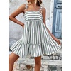 image:imagechouyatou Womens Summer Spaghetti Strap Dress Striped Printed Cute Bowknot Ruffle A Line Midi SundressGrey