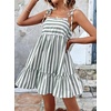 image:imagechouyatou Womens Summer Spaghetti Strap Dress Striped Printed Cute Bowknot Ruffle A Line Midi SundressGrey