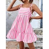 image:imagechouyatou Womens Summer Spaghetti Strap Dress Striped Printed Cute Bowknot Ruffle A Line Midi SundressPink
